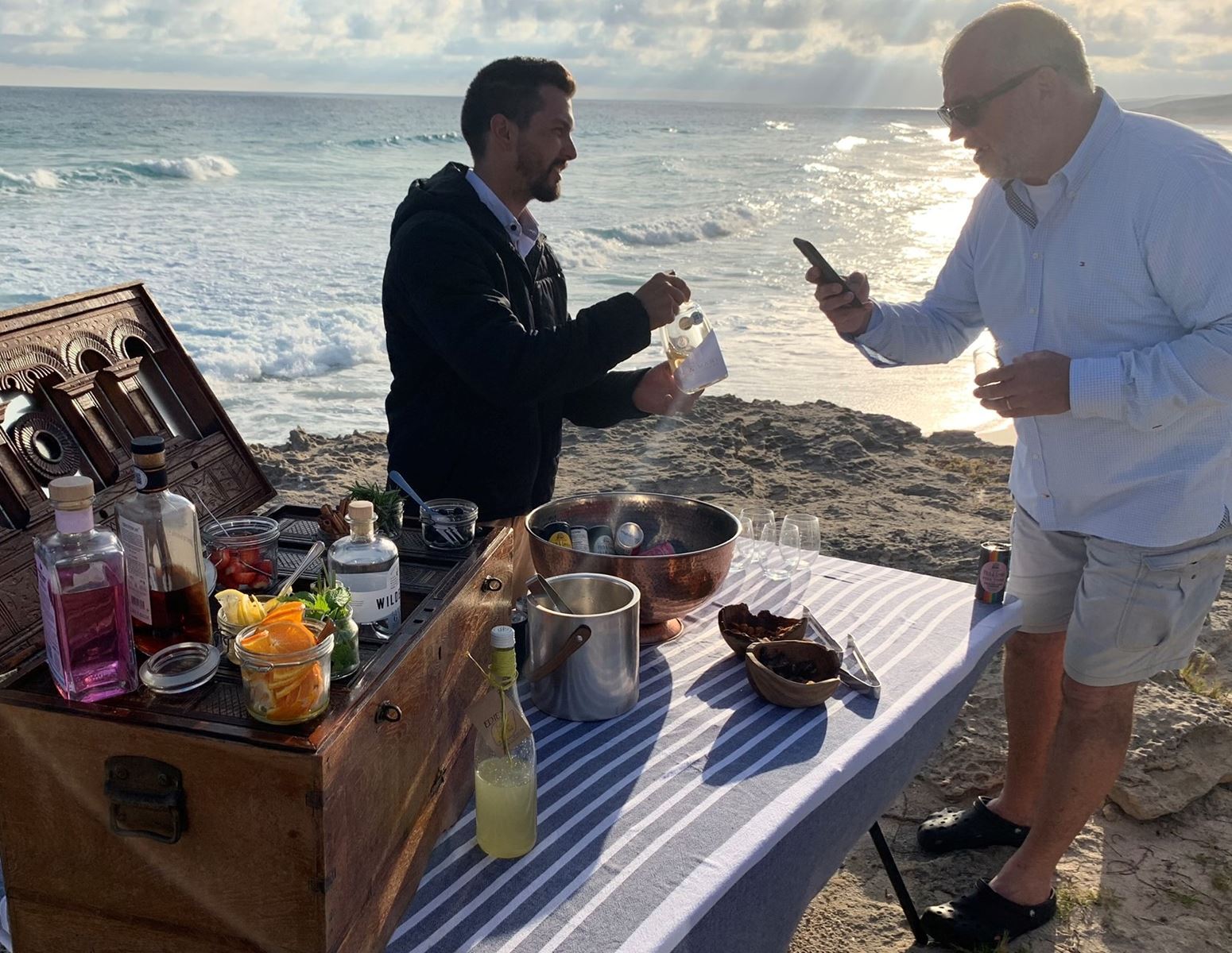 Enjoying a gin selection for sundowners 