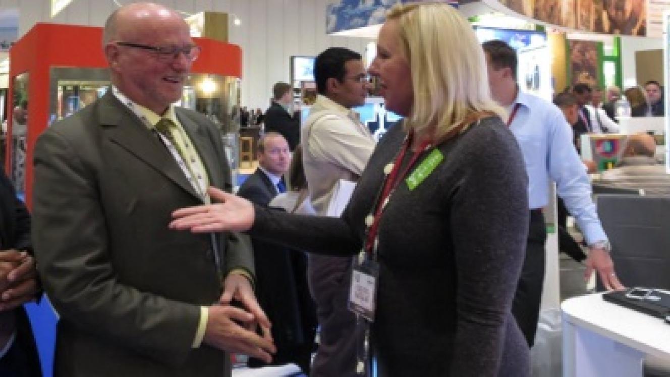 Minister of Tourism, Derek Hanekom, with Linda Pampallis, CEO of Thompsons Africa, at WTM London this week.