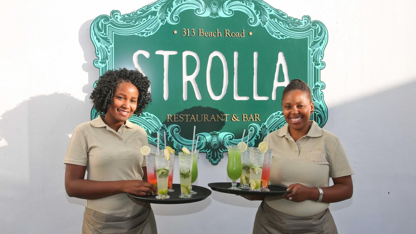 The restaurant has ocean views and is suitable for dining and sundowners. 
