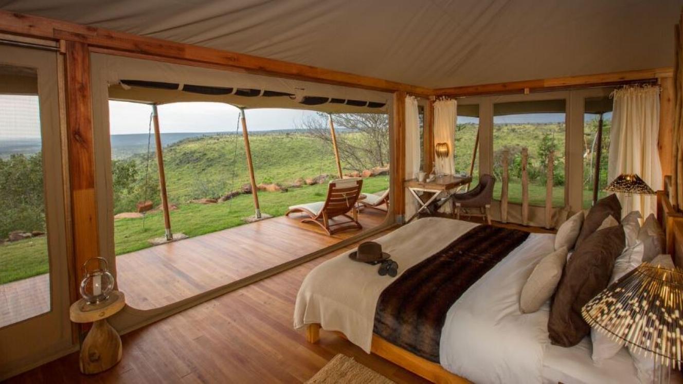 Every room in Loisaba Tented Camp enjoys views stretching across the Laikipia Plains to Mount Kenya.