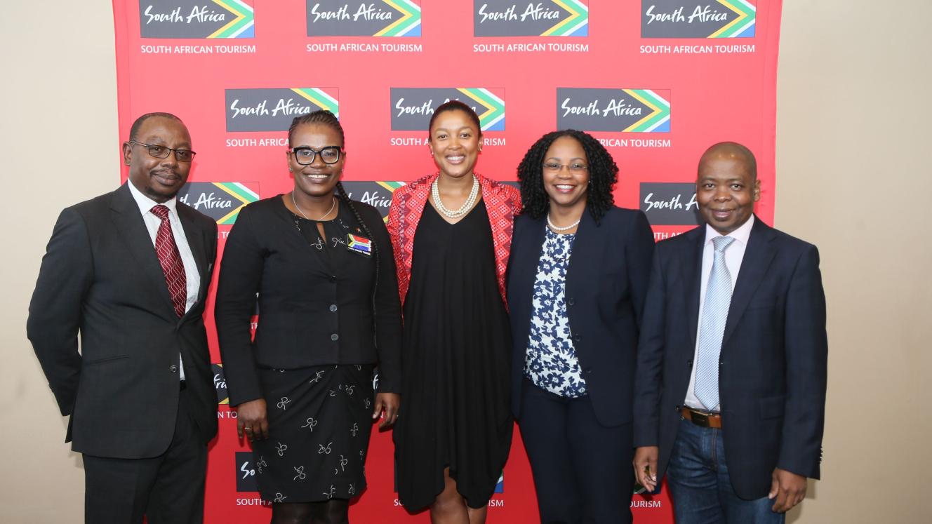 Tourism KwaZulu-Natal CEO Ndabo Khoza, SA Tourism Acting Sthembiso Dlamini, Nongcebo Mckenzie, Durban ICC CEO Lindiwe Rakharebe, and Durban Tourism CEO, Philip Sithole.