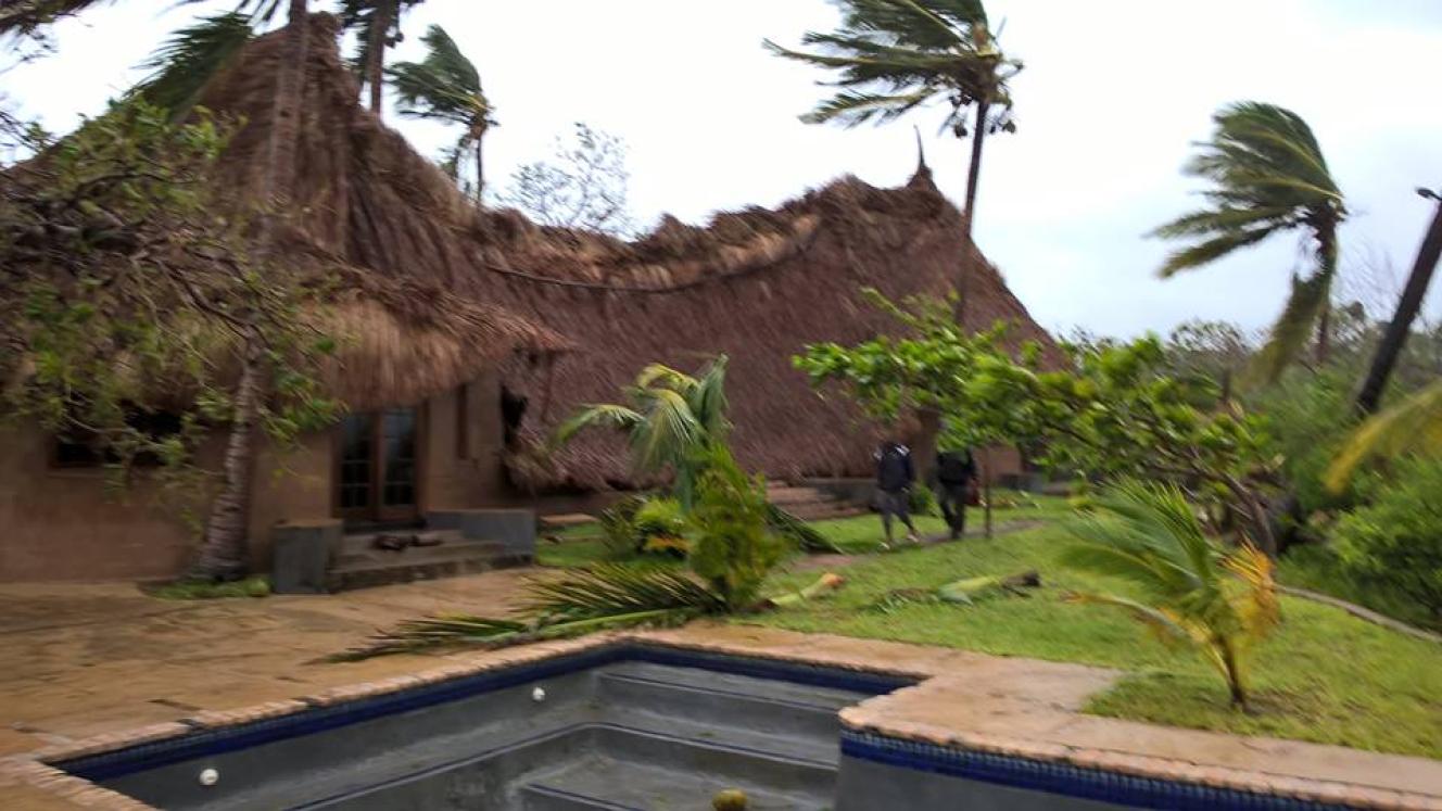 The roof of Morrungulo Beach Lodge’s restaurant collapsed after the storm. 