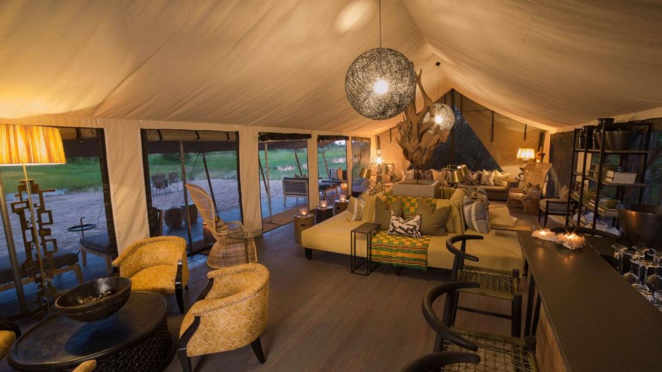 Gomoti Plains Camp offers 10 luxury tents in the Okavango Delta and is managed by Machaba Safaris.