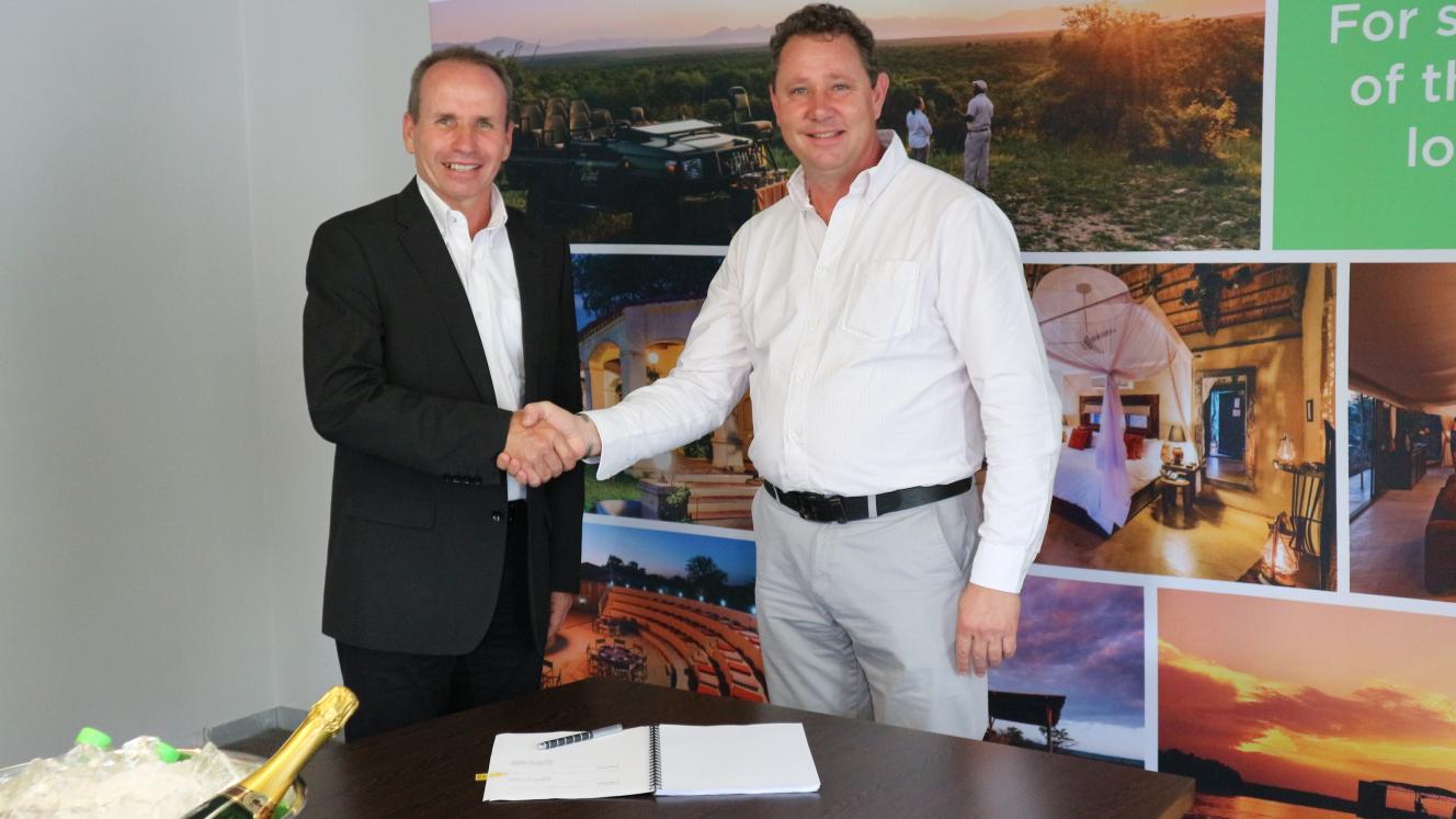 Neil Bald, aha Hotels and Lodges CEO, and Joris Bertens, MD of Sefapane Lodges & Safaris.