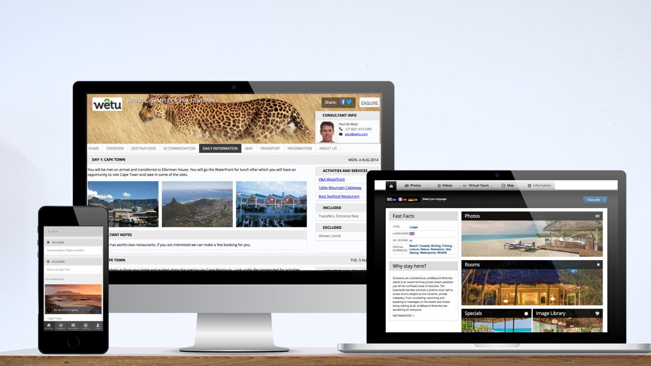 Wetu allows both operators and suppliers to digitise their content and bring it to life through videos and virtual tours.