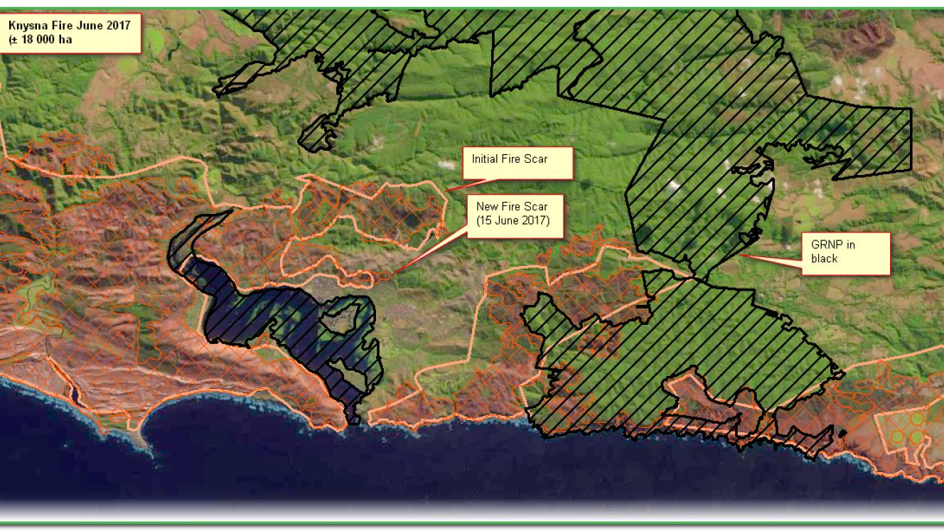 An aerial survey of the fire scars around the Garden Route National Park.
