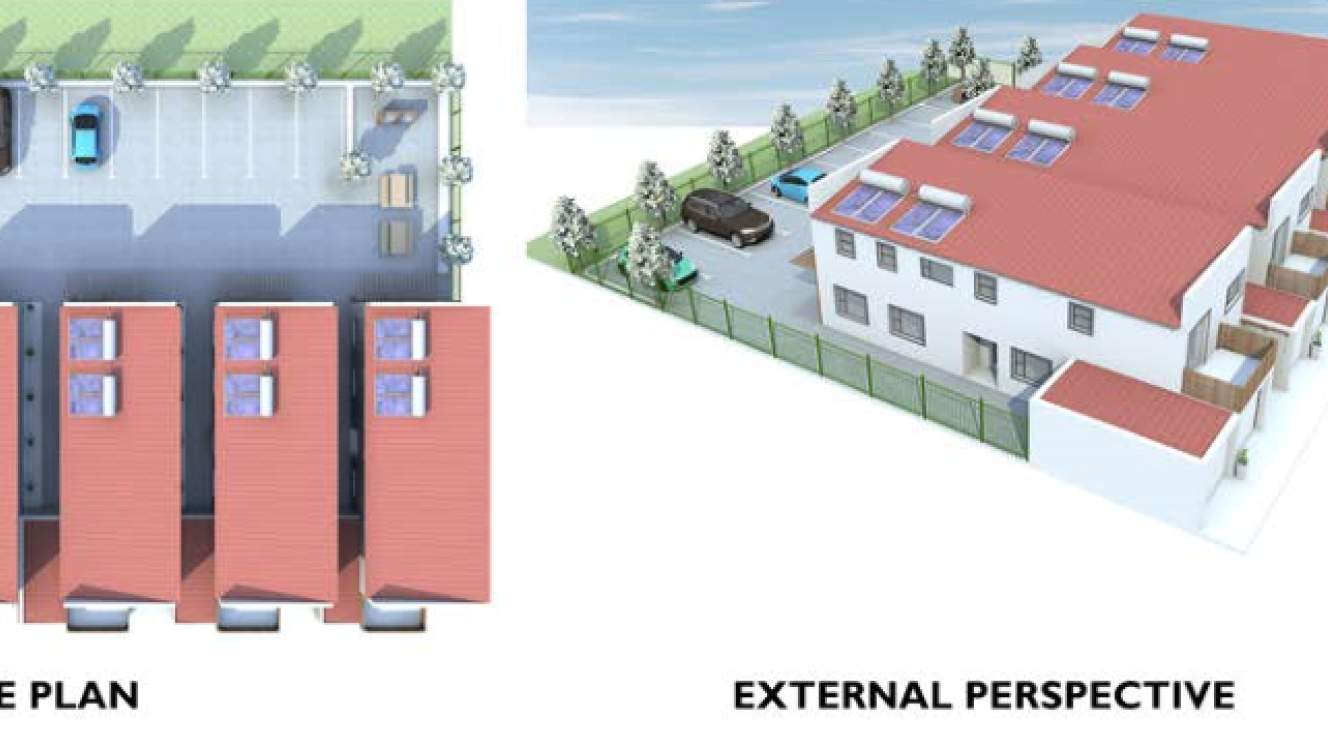 Artist’s impression of the site plan and external perspective of the Marigold Guest House.
