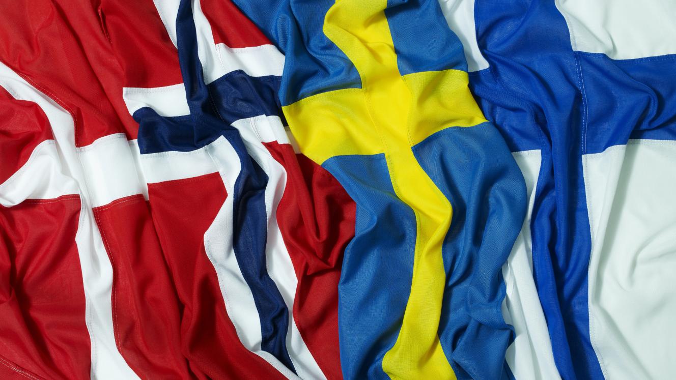 Flags of the Nordic countries on the roadshow; Denmark, Norway, Sweden and Finland