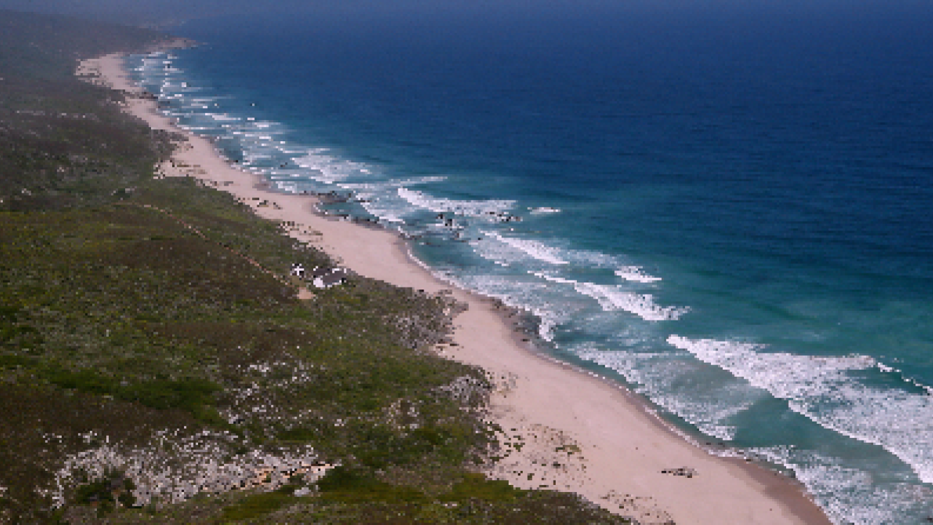 An aerial shot of where Natural Selection will build a new ocean-front five-star luxury lodge. The buildings seen in the photograph were destroyed by a fire.