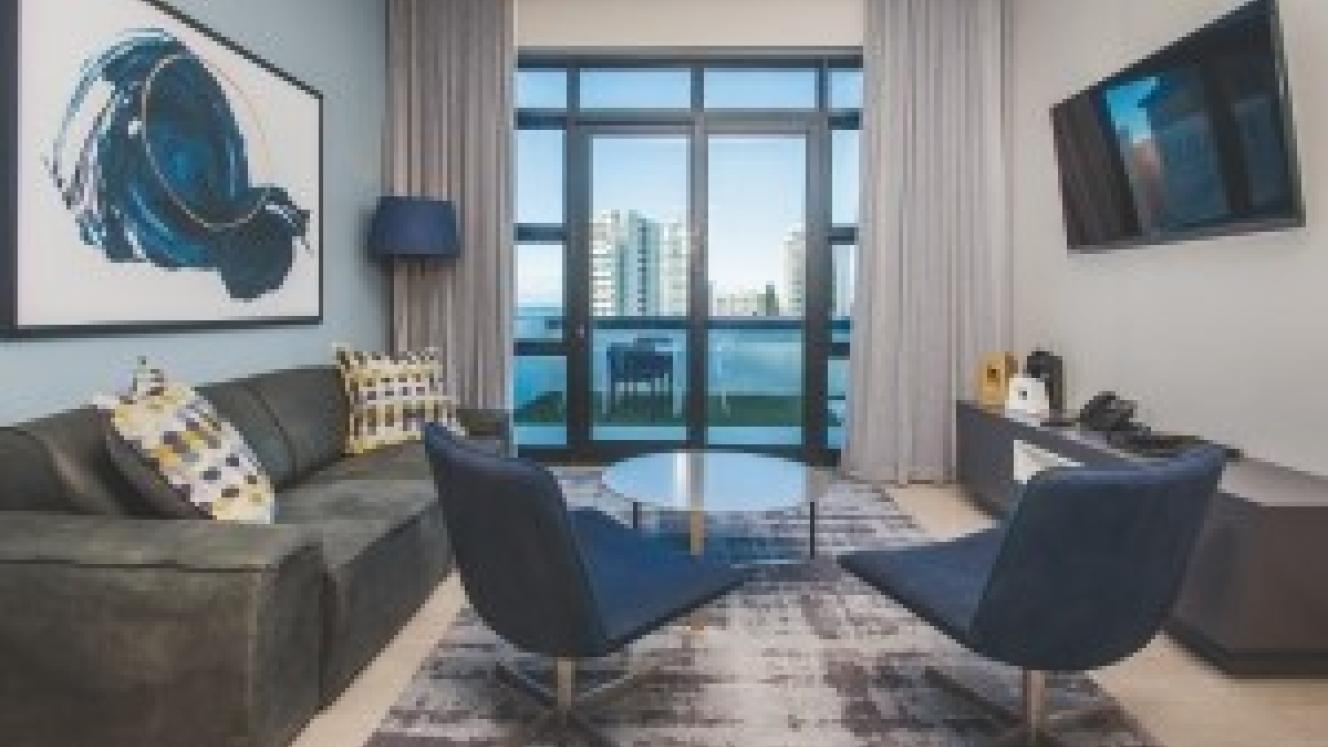 The 140-apartment property is near the Umhlanga Pier and Lighthouse and overlooks the coastline.