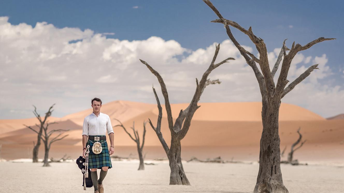 Ross OC Jennings aims to play the bagpipes in every country across the globe.