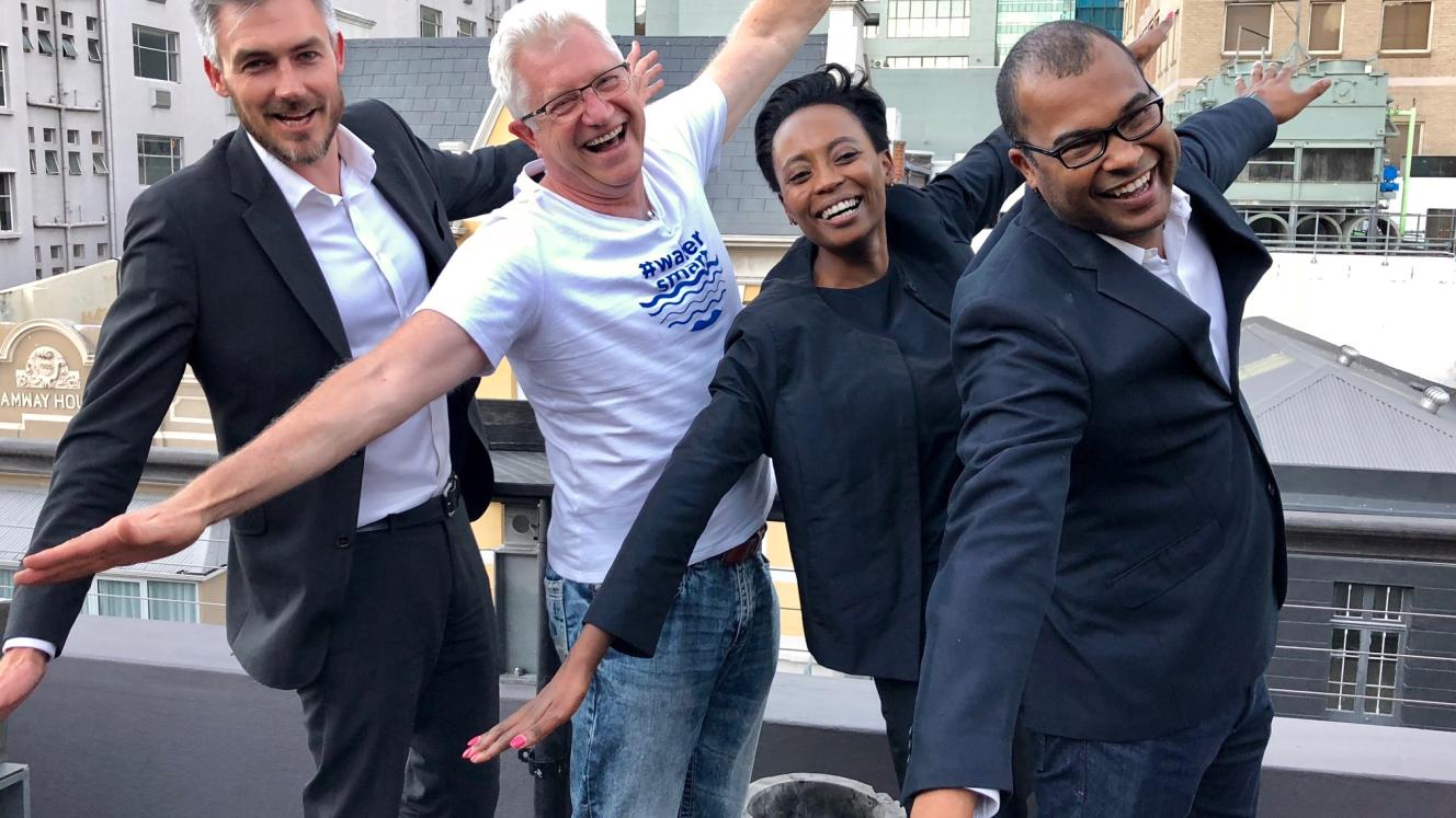 Giving wings to Cape Town. From left: Wesgro CEO, Tim Harris; Western Cape Economic Opportunities MEC, Alan Winde; Acsa COO, Fundi Sithebe; and Cape Town Tourism CEO, Enver Duminy.