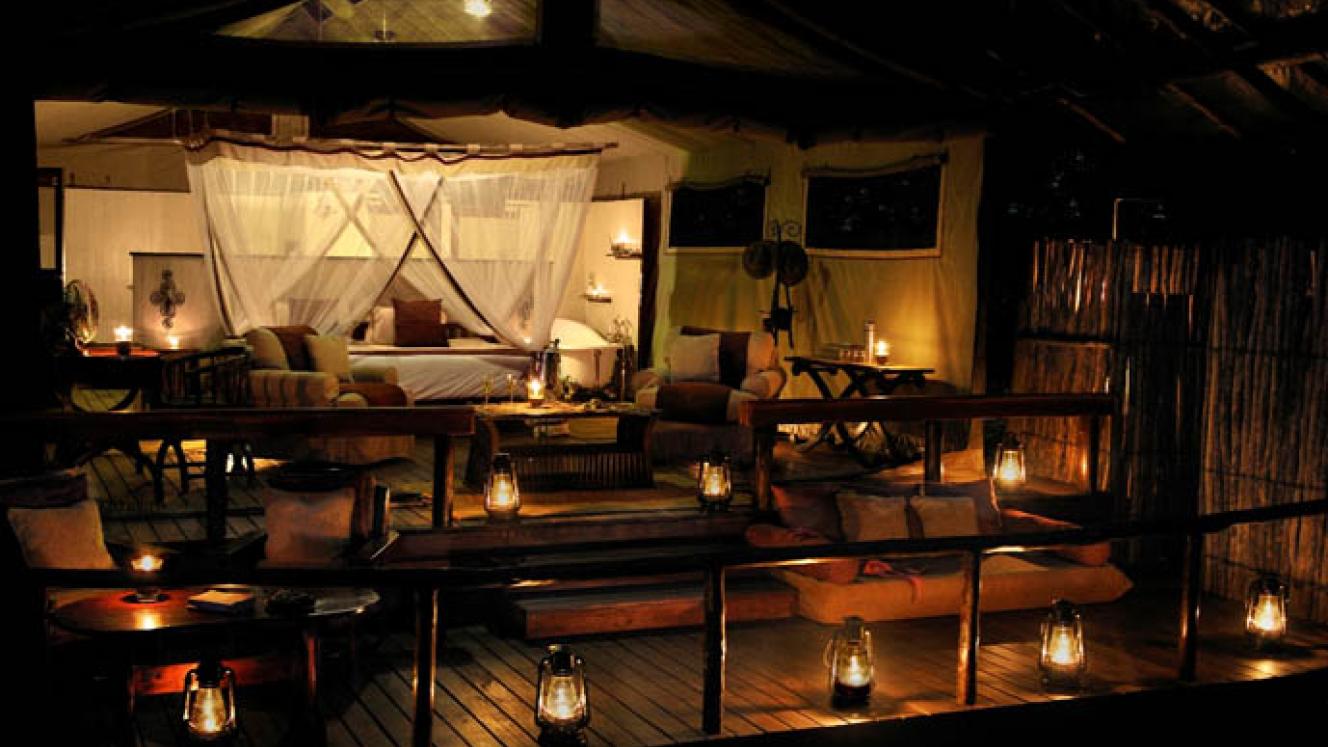Evening relaxation in the tented camp at Chiawa.