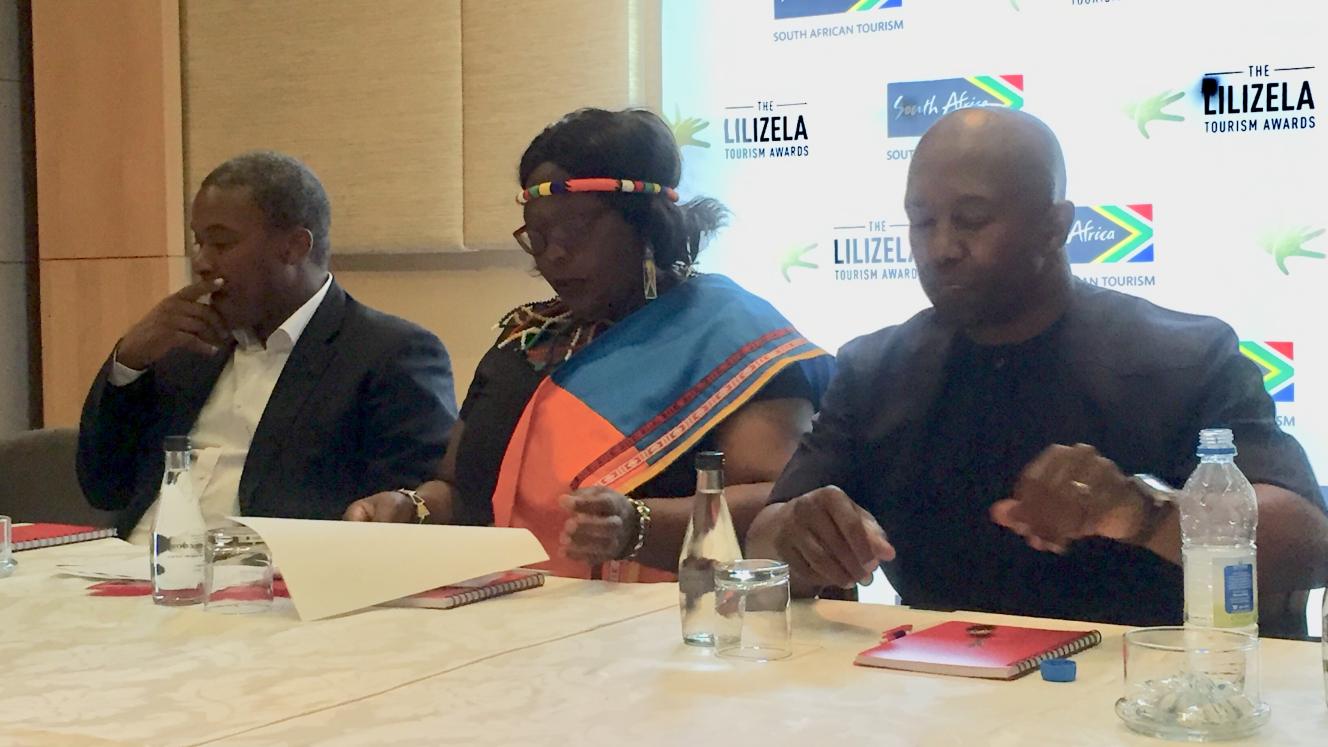 Director-General of the Department of Tourism, Victor Tharage, Deputy Tourism Minister, Elizabeth Thabete, and SA Tourism CEO, Sisa Ntshona