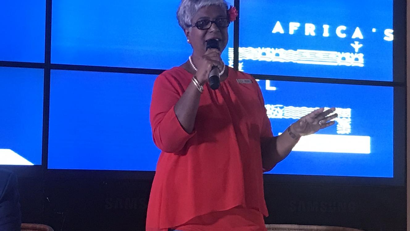 Thamendrie Vermaak speaking at the media launch of Africa’s Travel Indaba.