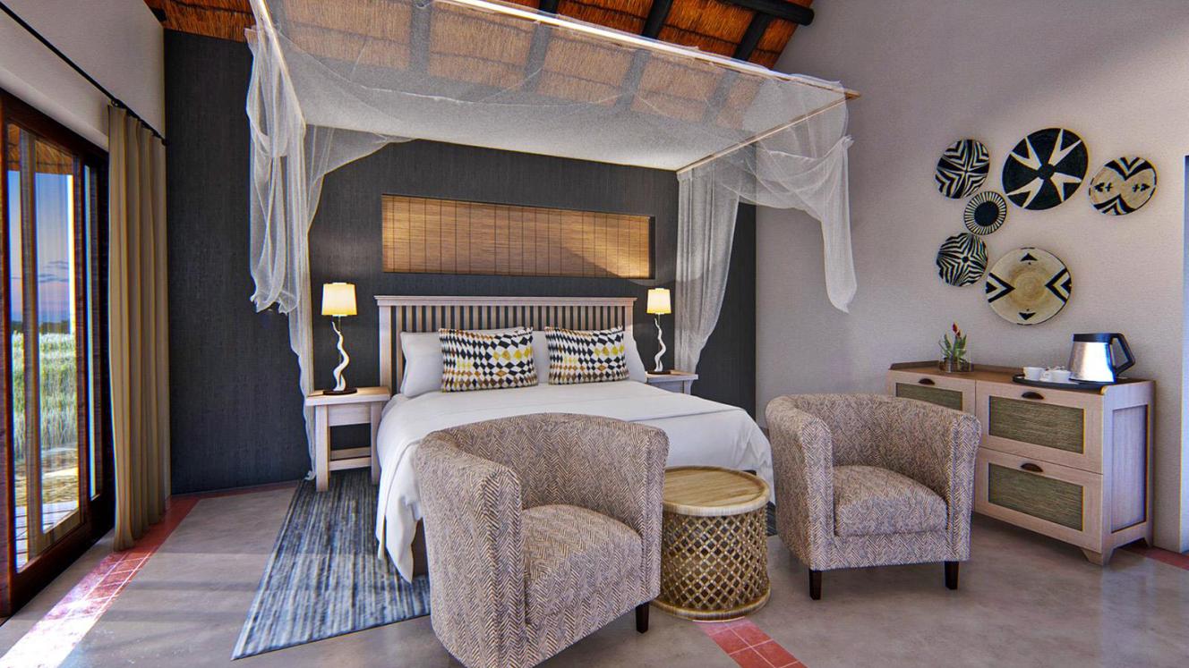 A newly refurbished bedroom at Inyati Game Lodge.