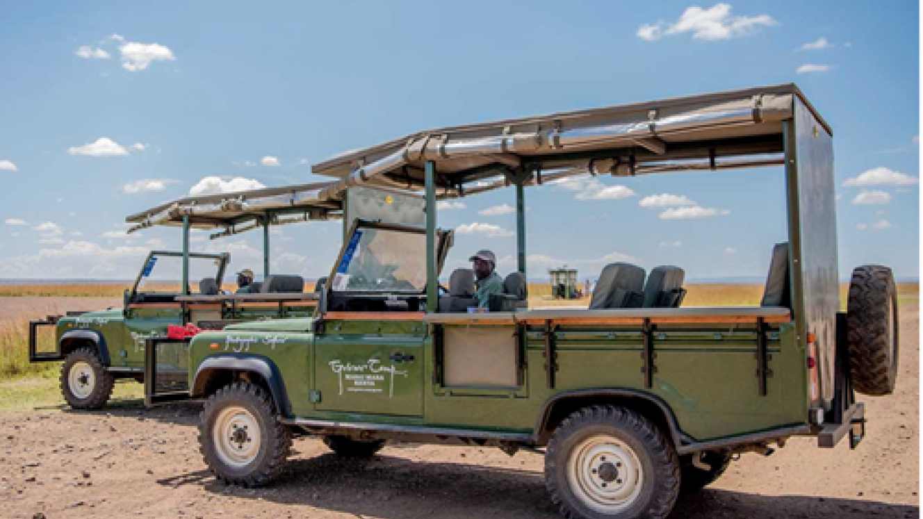 The specifically designed photographic safari vehicles used at Governors’ Camp Collection. 