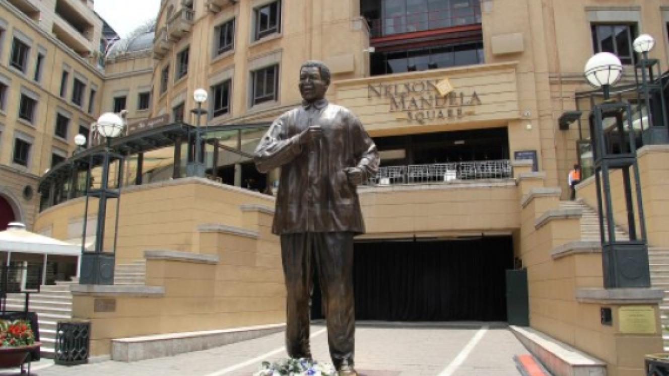 The statue of Nelson Mandela in Nelson Mandela Square, South Africa.