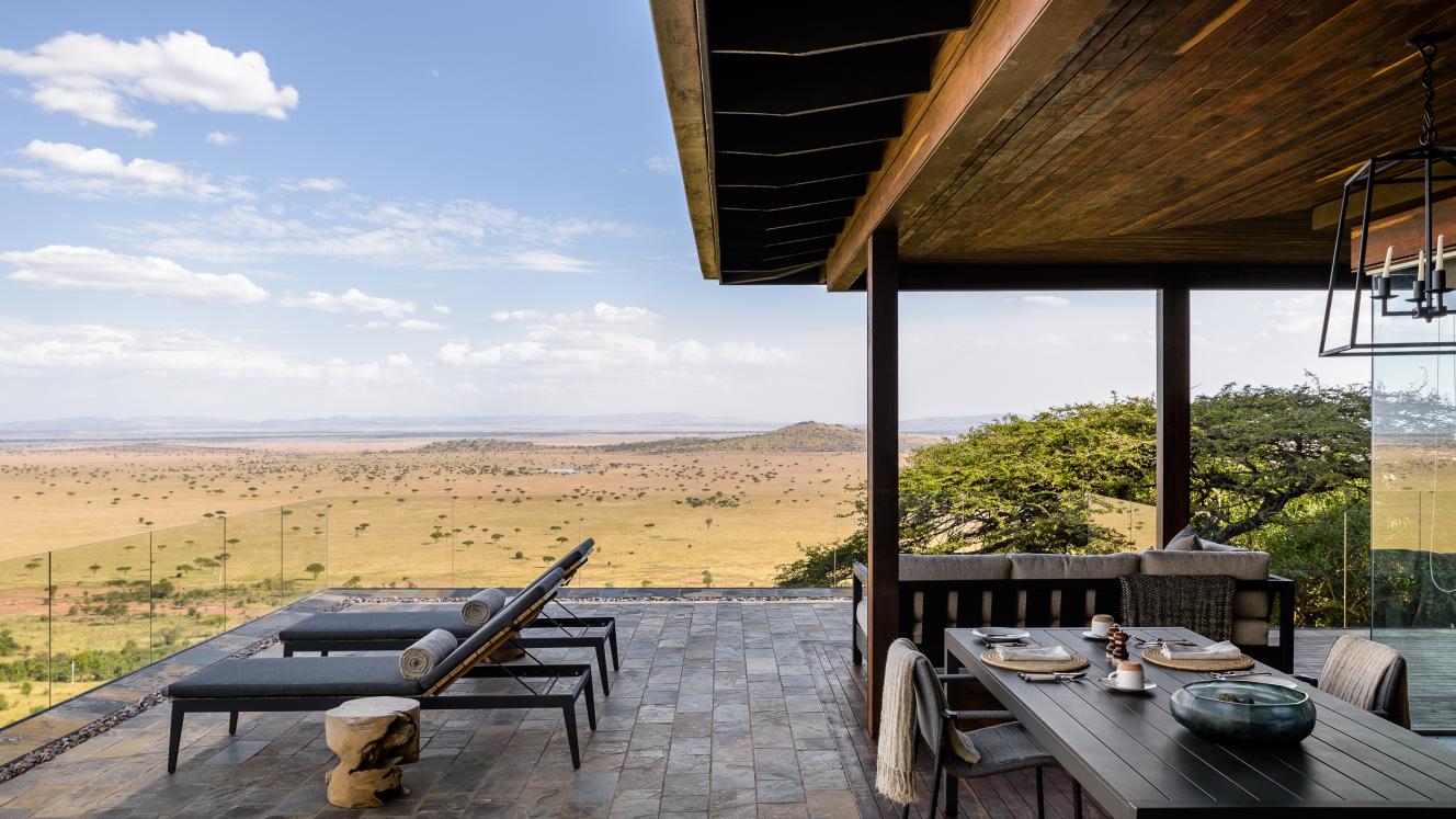 The interior of the Hillside Suite at Singita Sasakwa Lodge. 