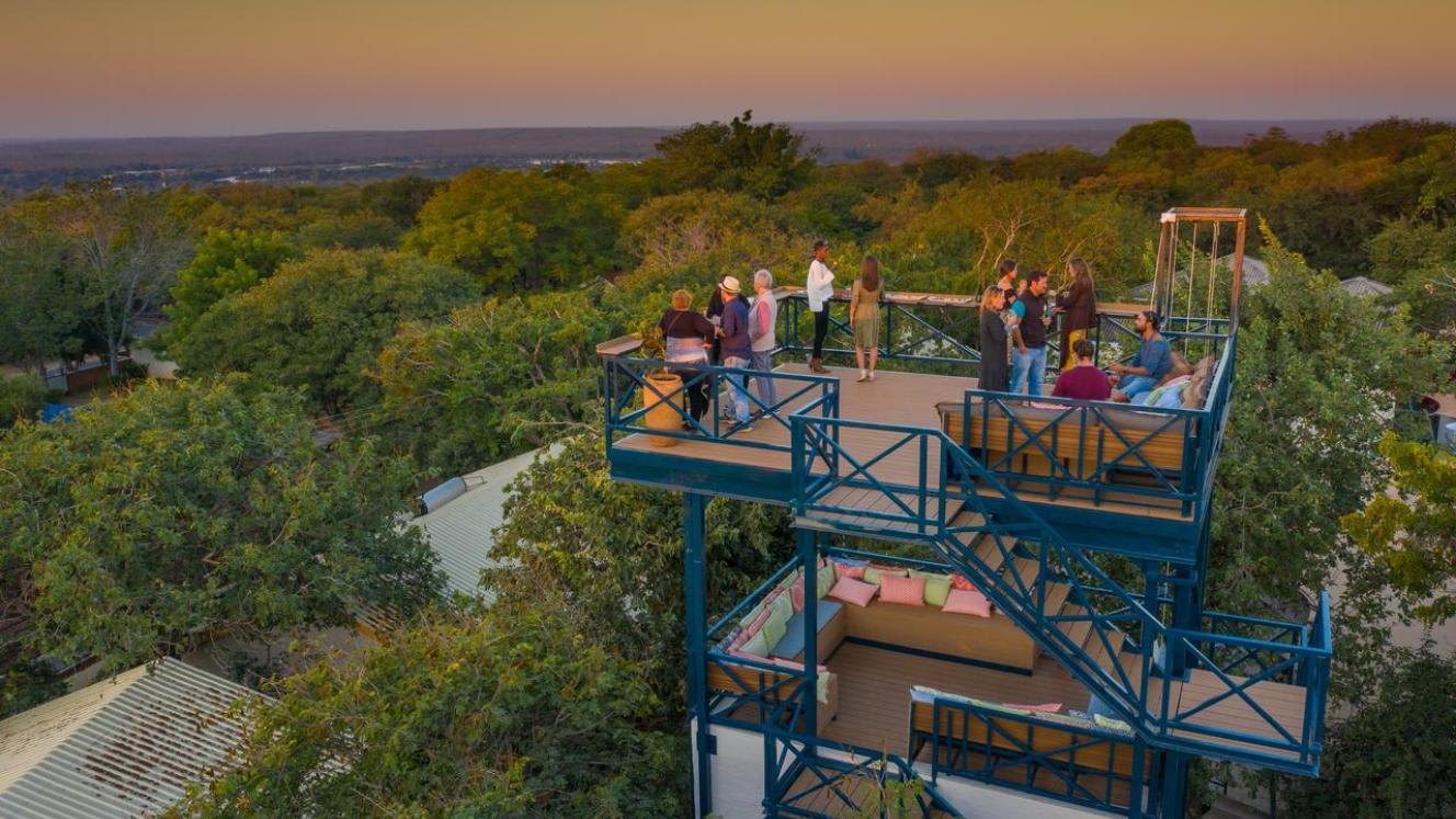 The two-storey Lookout Tower has views of the Zambezi River and the spray from the Victoria Falls.