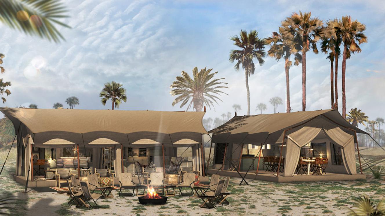 An artist’s impression of the Migration Expeditions camp, set to open this December. 