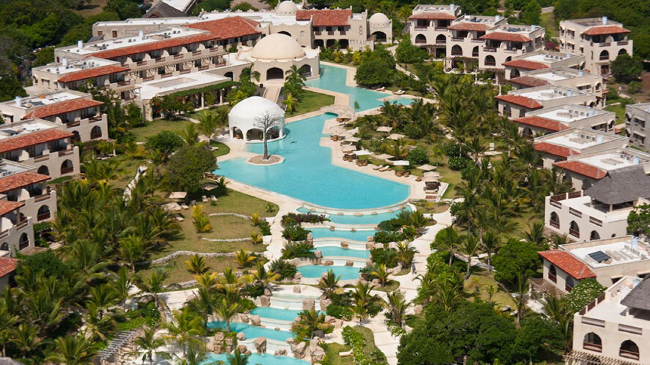 An aerial view of the Swahili Beach Resort.