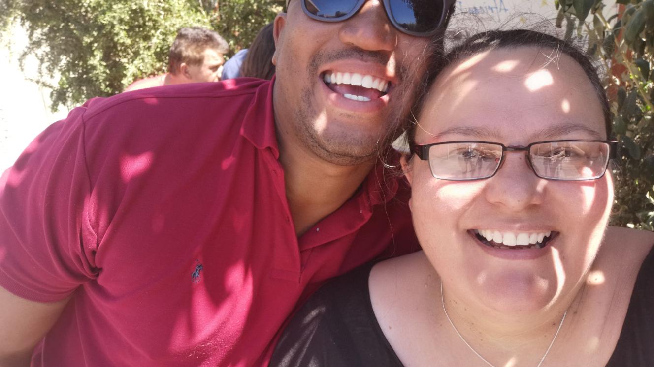 Sorita Musgrave (left) is pictured at Boulders Beach, Western Cape, on a recent tour.
