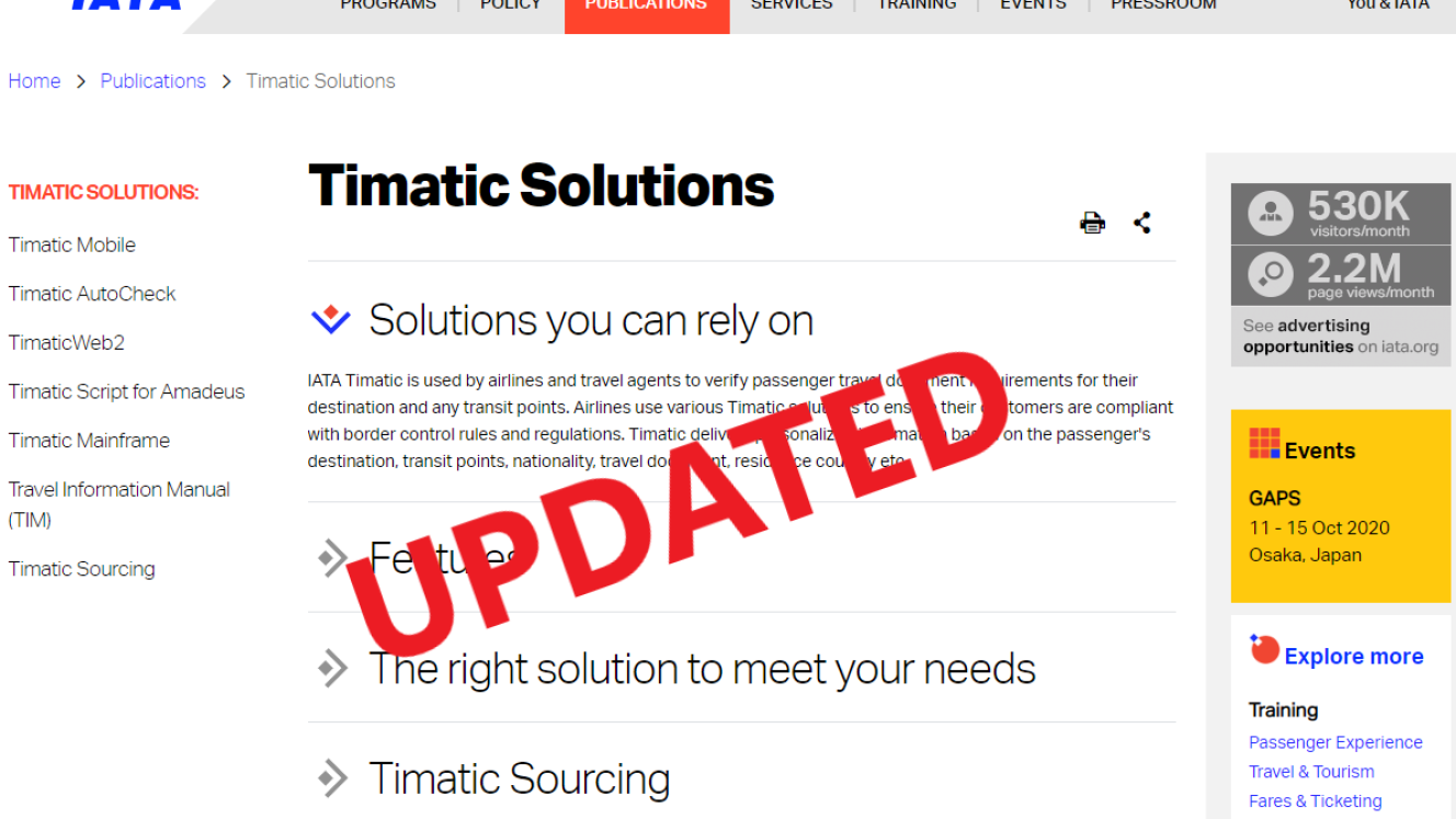Timatic updated with new advisory