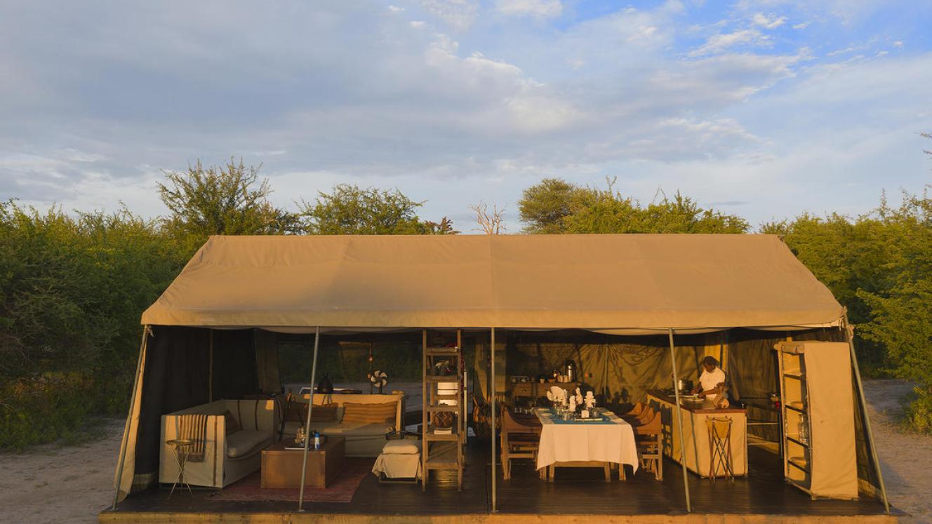 The dining and living area tent at the migration expedition.