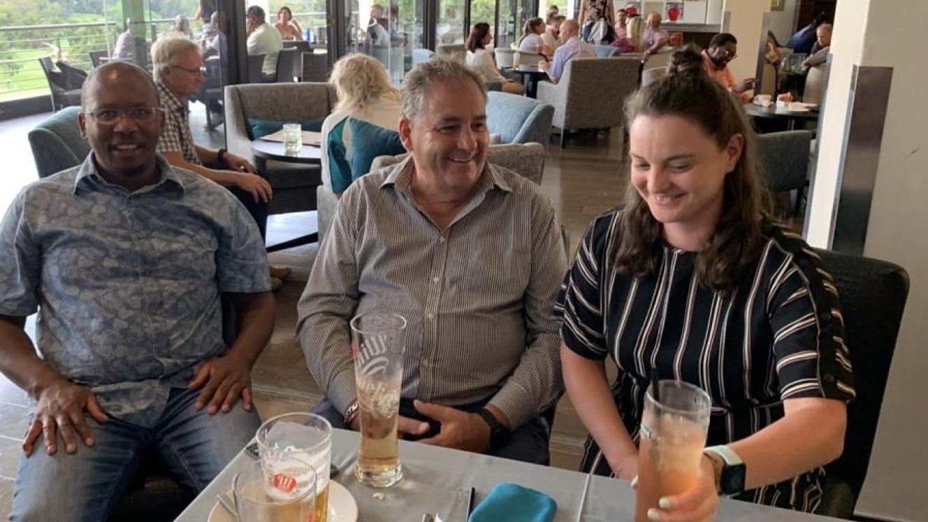 Thinking of the next game are (from left), Kenny Hlela, Department of Tourism; Paddy Brearley, Legacy Hotels; and Gemma Campodonico, at Houghton on Tuesday.