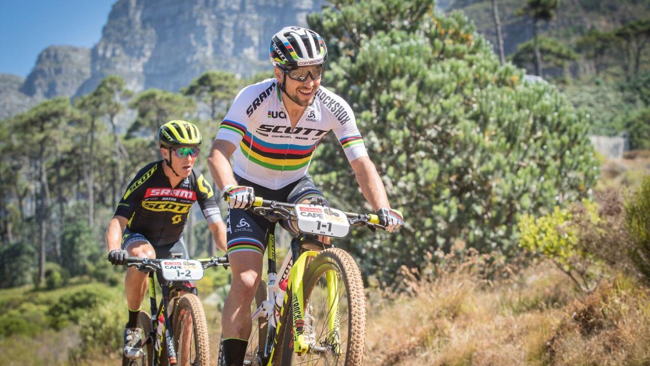 Nino Schurter and Matthias Stirnemann at the 2018 Cape Epic