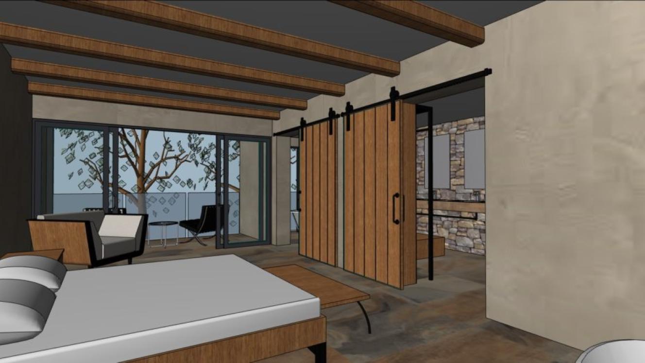An artist’s rendering of a refurbished room at the River Lodge.