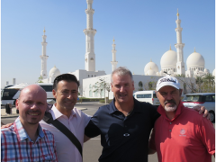 Outside the Al-Sayed Grand Mosque exploring the new possibilities of Abu Dhabi as a hub are: (from left) Johan Groenewald (Wendy Wu Tours); Sean Bradley (SAA Holidays); Craig van Rooyen (Tour d’ Afrique) and David Frost (Satsa). 