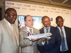 Pictured here at the launch (from left) are Mike Mabuyakhulu (KZN MEC Economic Development, Tourism and Environmental Affairs), Akbar Al Baker, Edward Senzo Mchunu and Councillor James Nxumalo (Mayor of Durban).