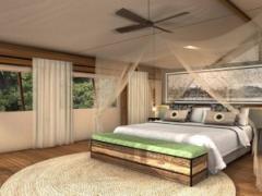 An artist’s impression of the new Sable Alley camp, which opens at the end of April in Khwai Private Reserve.