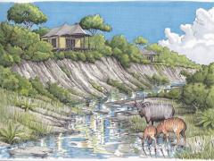 An artist’s impression of the Muzimu Tented Camp, Gorongosa National Park, Mozambique.