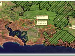 An aerial survey of the fire scars around the Garden Route National Park.