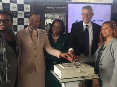 Cutting the inaugural-flight cake, as Alitalia returns to SA.