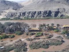 Construction of Wilderness Safaris’ new camp was well under way before the floods began.