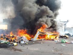 Road closed due to protests. Credit: Team News24.