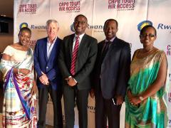 From left: RwandAir Customer Relations Manager, Olivia Ntambara; Holiday Aviation CEO, Gavin Simpson; RwandAir Country Manager South Africa, Thembela Dladla; Rwandan Ambassador to South Africa, Vincent Karega; and RwandAir Director of Quality Assurance, Sonia Kamikazi.