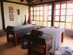 Ikirunga Spa at Virunga Lodge overlooks the Virunga Mountains.
