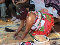 Village sangoma throwing the bones for visitors.