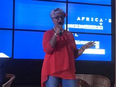 Thamendrie Vermaak speaking at the media launch of Africa’s Travel Indaba.