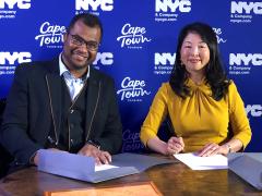 Renewing their marketing partnership at a signing ceremony in Cape Town:  Cape Town Tourism CEO, Enver Duminy, and NYC & Company MD Tourism Market Development, Makiko Matsuda Healy. Photo credit: Hilka Birns