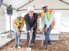 Turning the first sod to mark the start of construction of Durban’s new cruise terminal were (left to right) Durban Port Engineer, Malefetsane Setaka, MD of MSC Cruises South Africa and Director of KwaZulu Cruise Terminal, Ross Volk, and General Manager: Port of Durban, Moshe Motlohi.