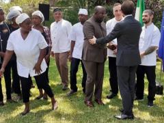 Minister of Tourism and Arts, Ronald Chitotela, and the Italian Ambassador to Zambia, Antonino Maggiore, are pictured with some of the local Zambian chefs undergoing training.
