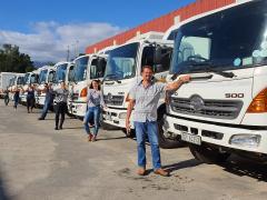 Alex Rutherford (front), pictured with a number of the tour crew members.