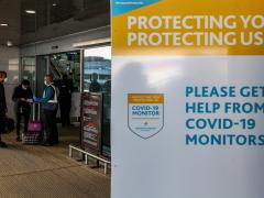 On entering the airport building, passengers have to wear masks and are screened for Covid by Port Heath officials. 